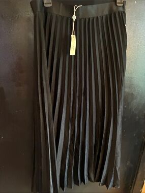 Max Studio Black Knife Pleated Maxi Skirt